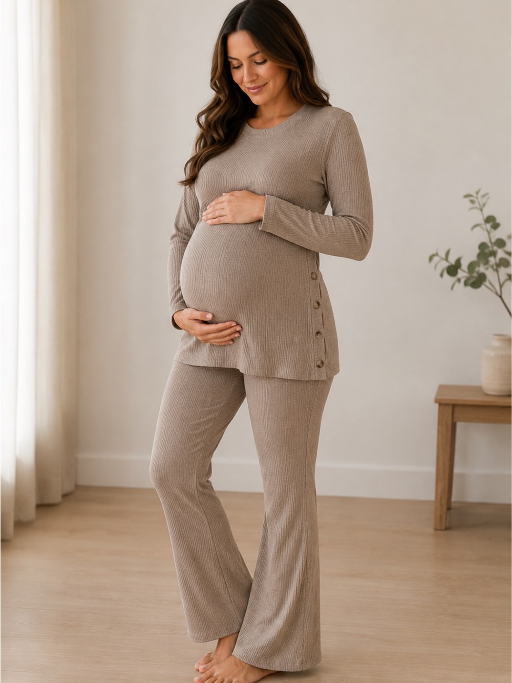 Maternity Tunic with matching pants-Light Taupe